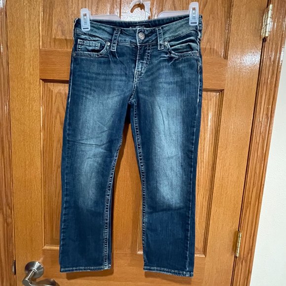 Silver Jeans Denim - SILVER JEANS SUKI MID CAPRI Women's 29 X 22.5 Blue Denim Jeans Thick Stitch EUC